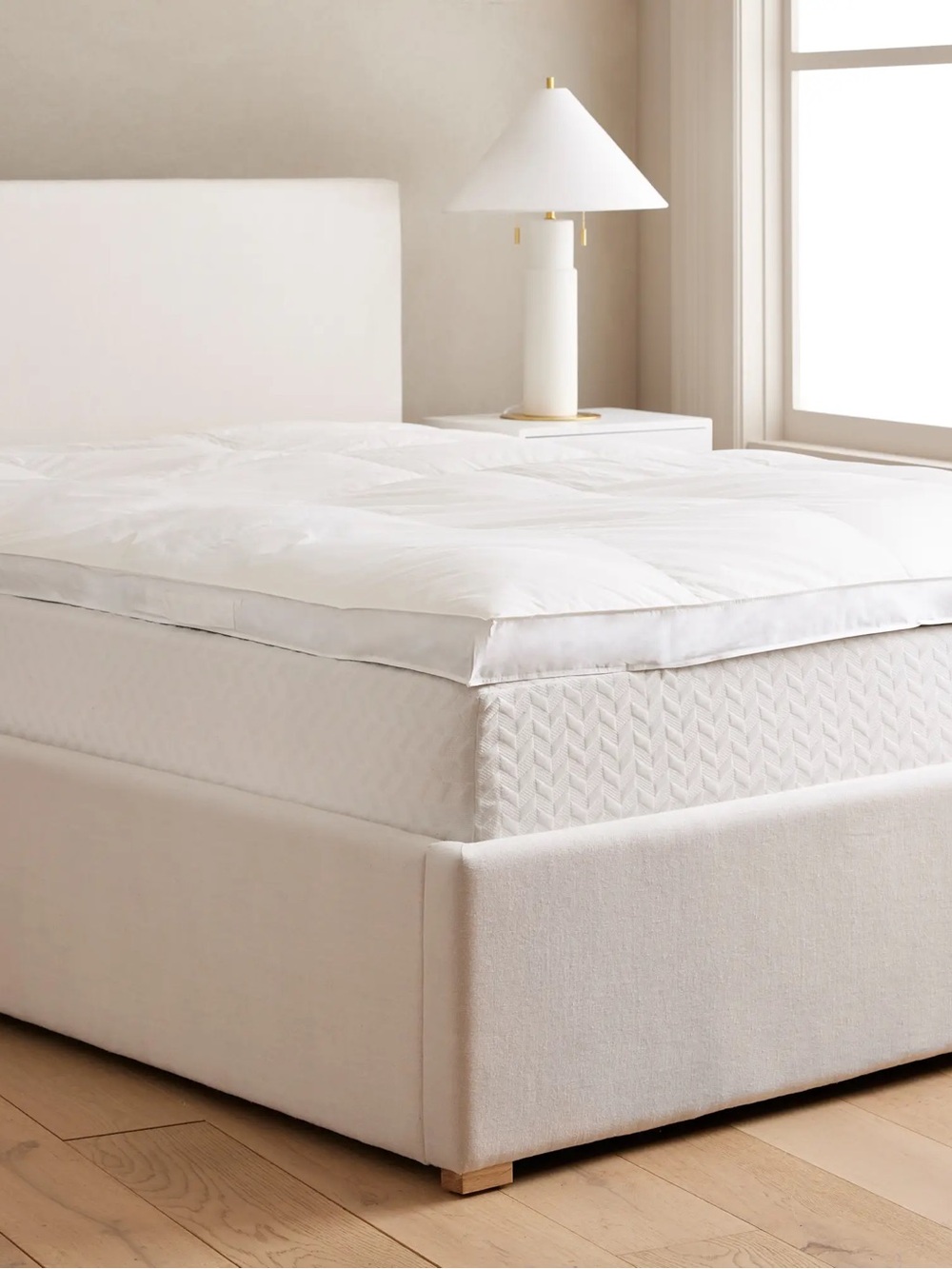 Quince Luxe Downtop Featherbed Mattress Topper White Queen Bed